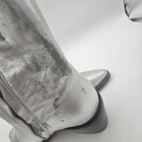 Madewell Darcy Ankle Boot Silver Metallic Stacked Heel Zip-Up Size 9 - Picture 5 of 16